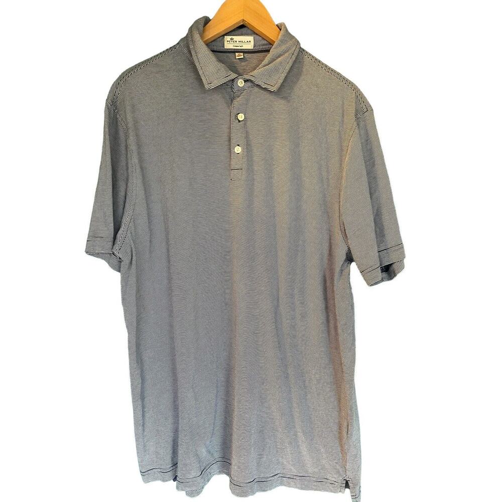Peter Millar Polo Shirt Mens XL Crown Soft Golf Blue Striped Cotton Silk Blend